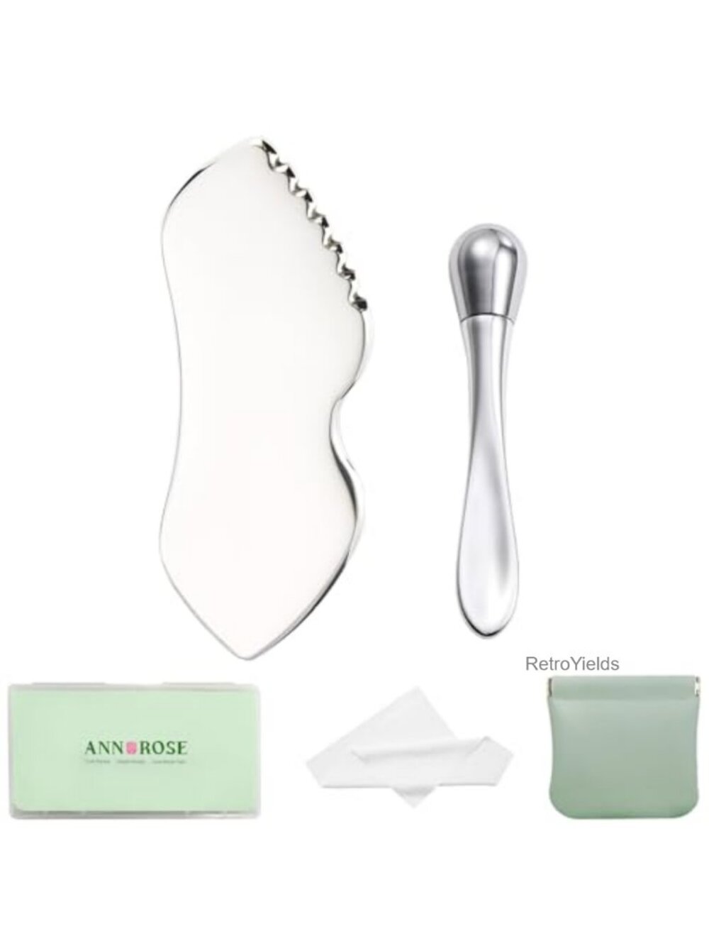 Stainless Steel Gua Sha Tool & Eye Roller Facial Massage Set
